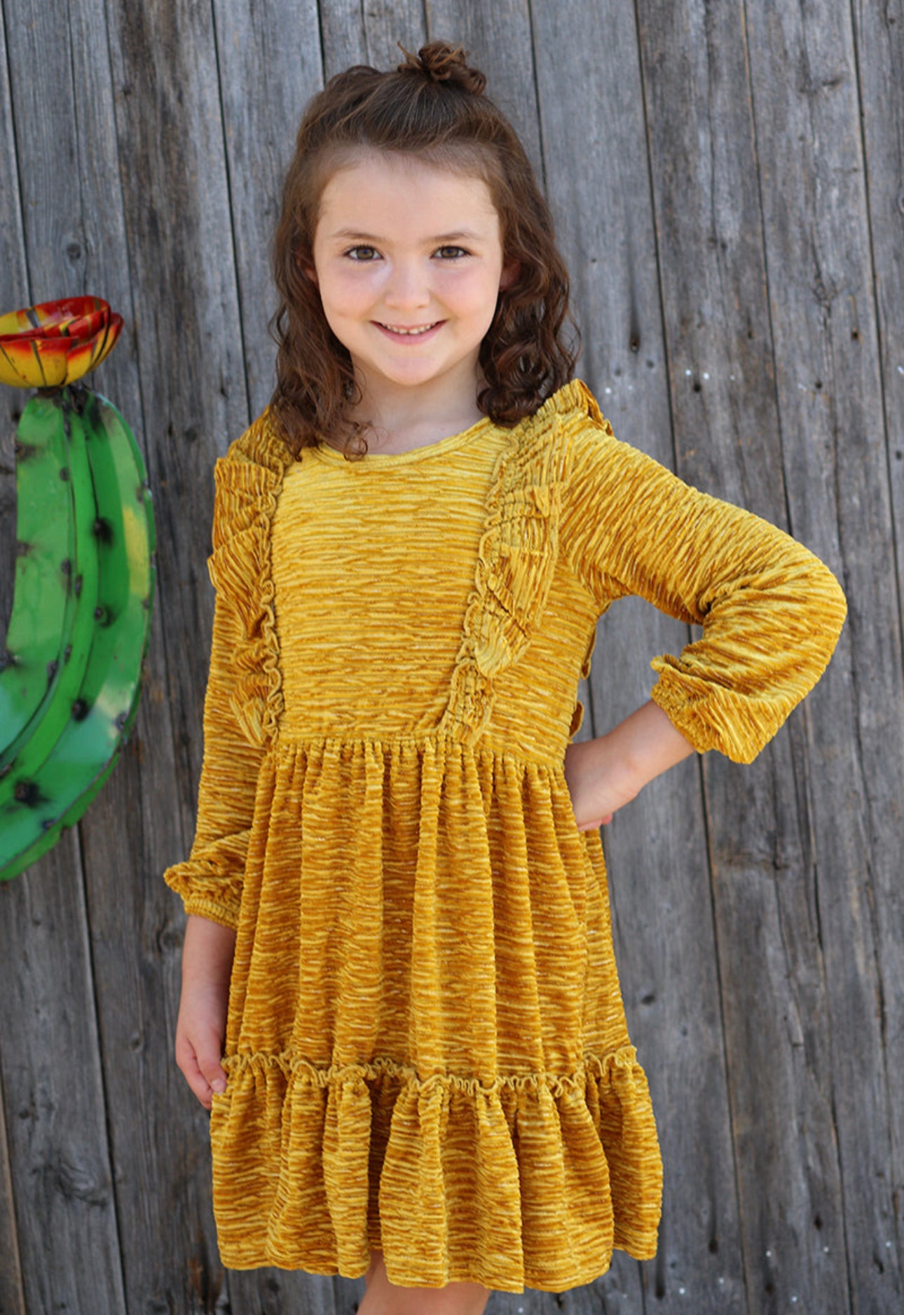 Mustard Crushed Velvet Dress