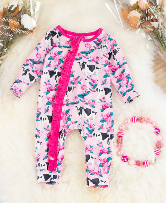 Pink Cow Baby Romper