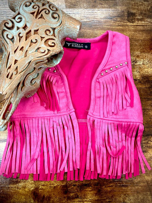 L&B Pink Fringe Studded Vest