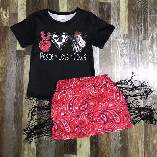 Cow Tassel Skirt Set