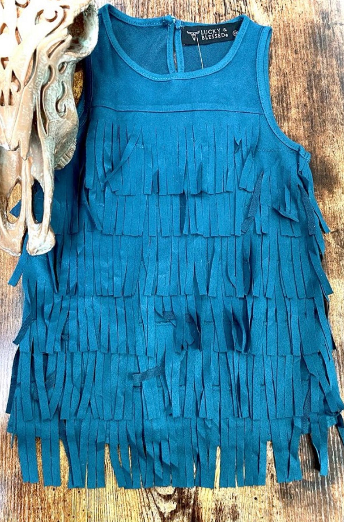 L&B Teal Fringe Dress