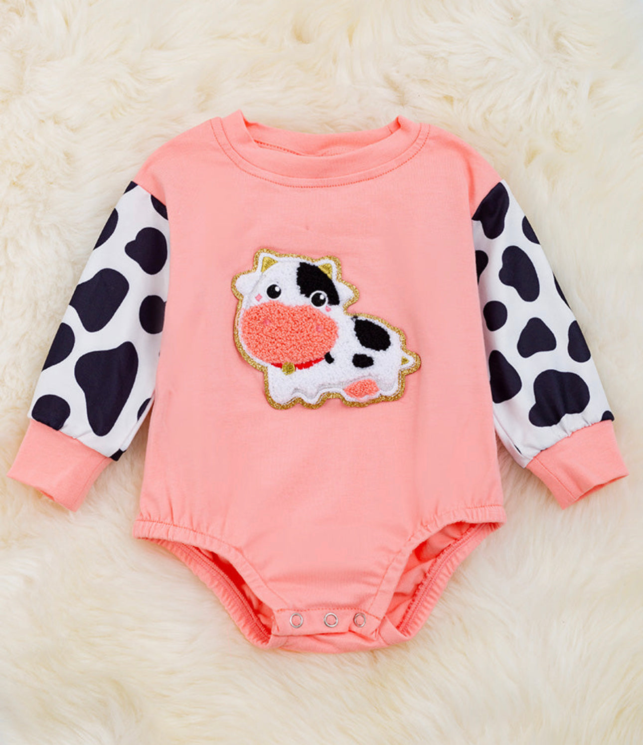 Coral Cow Applique Romper