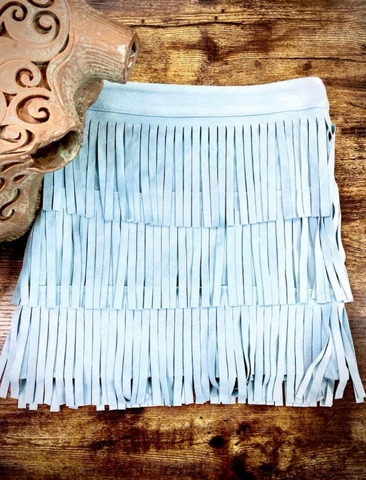 L&B Blue Fringe Suede Skirt