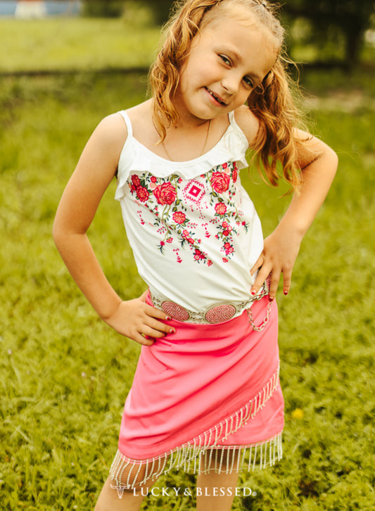 L&B Pink Rhinestone Fringe Skirt