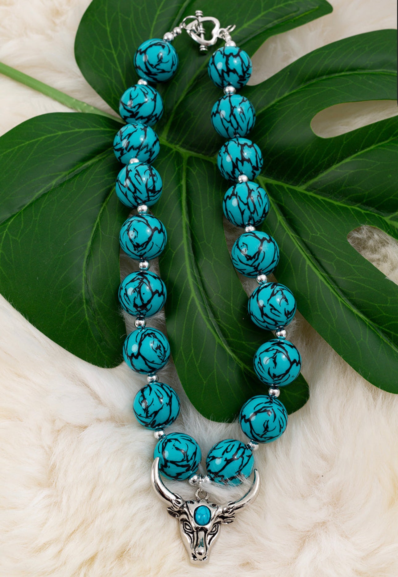 Turquoise Steer Skull Bubble Necklace