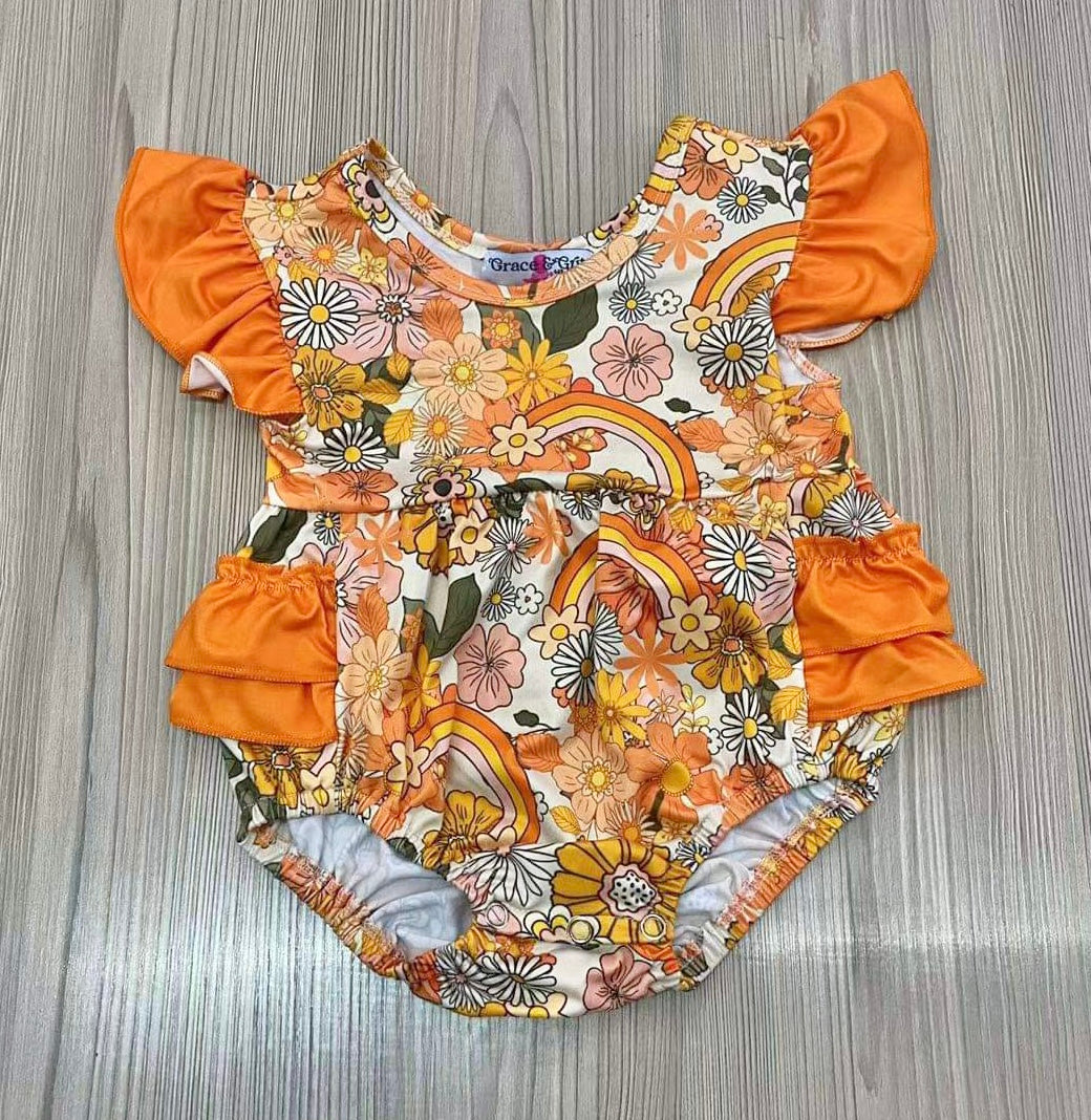 Orange Vintage Floral Romper