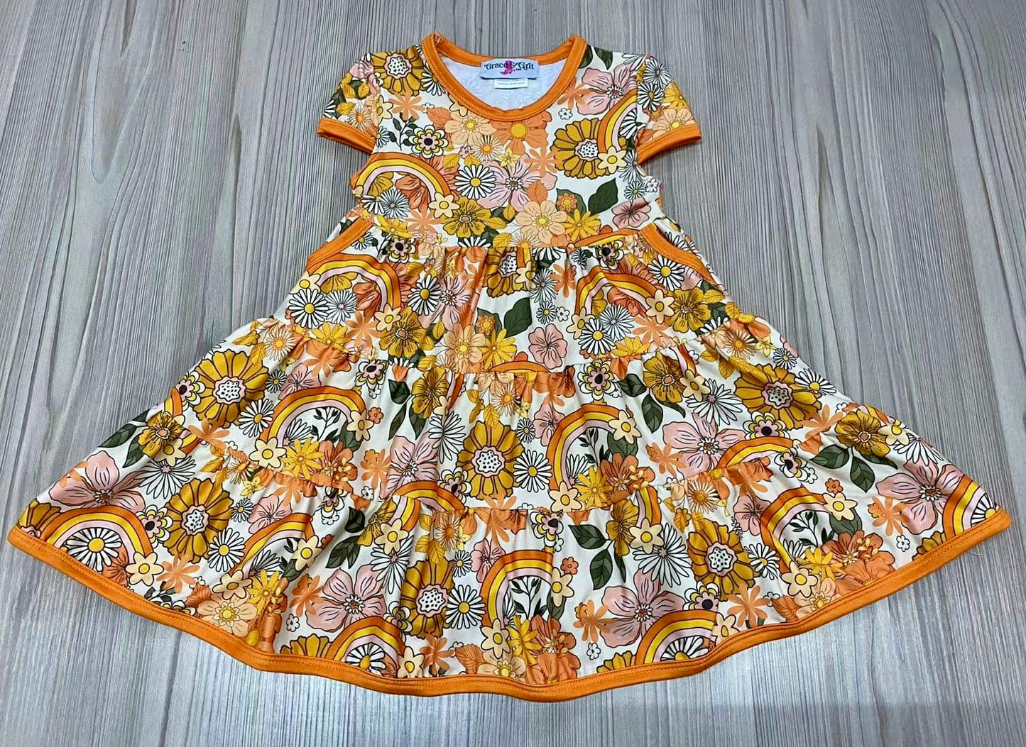 Orange Vintage Floral Dress