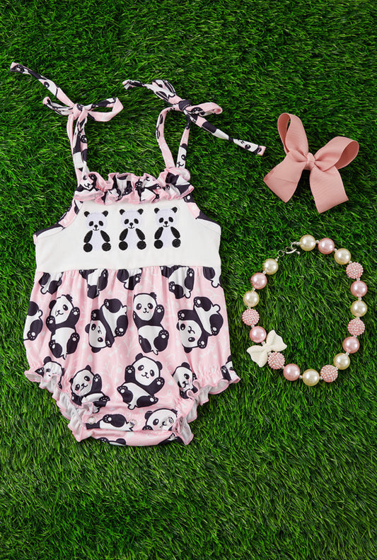 Embroidered Panda Romper