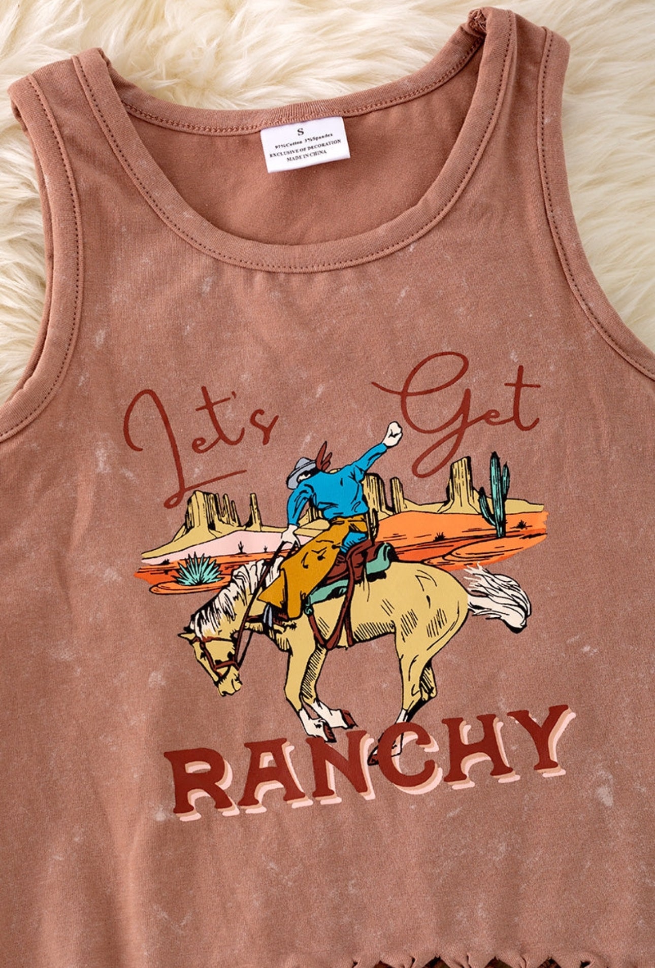 Let's Get Ranchy Brown Fringe Tank Top