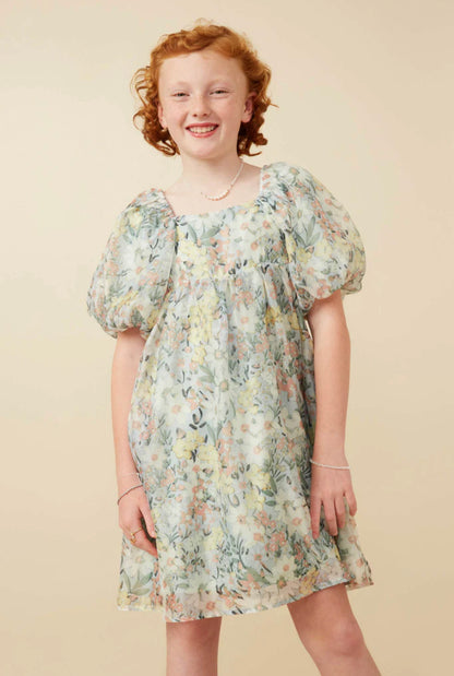 Hayden Floral Organza Puff Sleeve Dress