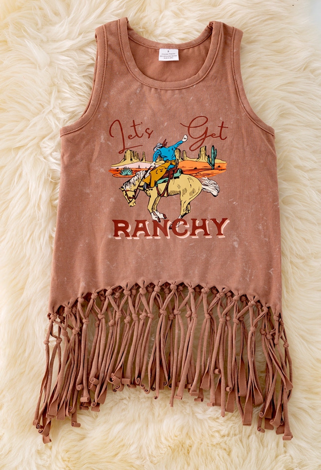 Let's Get Ranchy Brown Fringe Tank Top