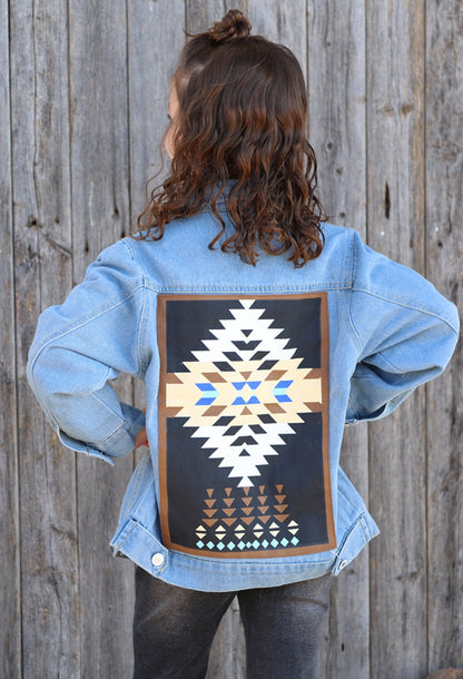 Denim Jacket with Aztec Patches